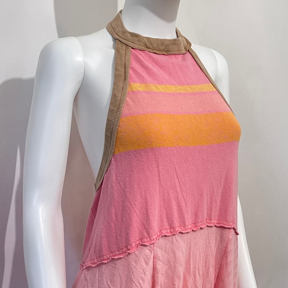 Free People Surfs Up Maxi Dress Womens Large Flamingo Pink Halter Open Back NWT - Picture 15 of 16